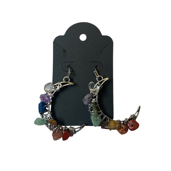 New! Chakra Crystal Moon Earrings - Picture 3 of 10